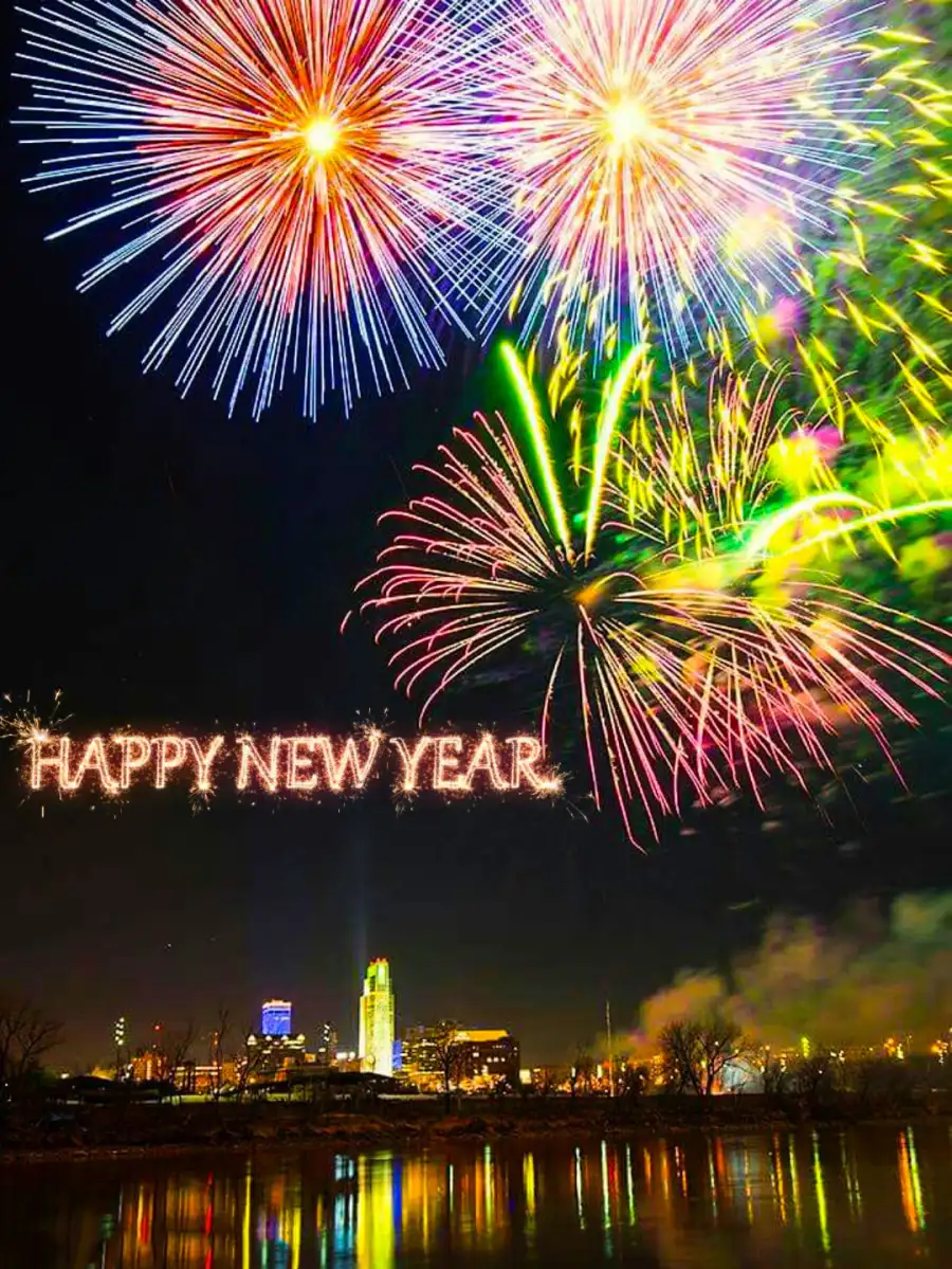 Picsart Editing  Happy New Year 2024 Fireworks Over A City Background