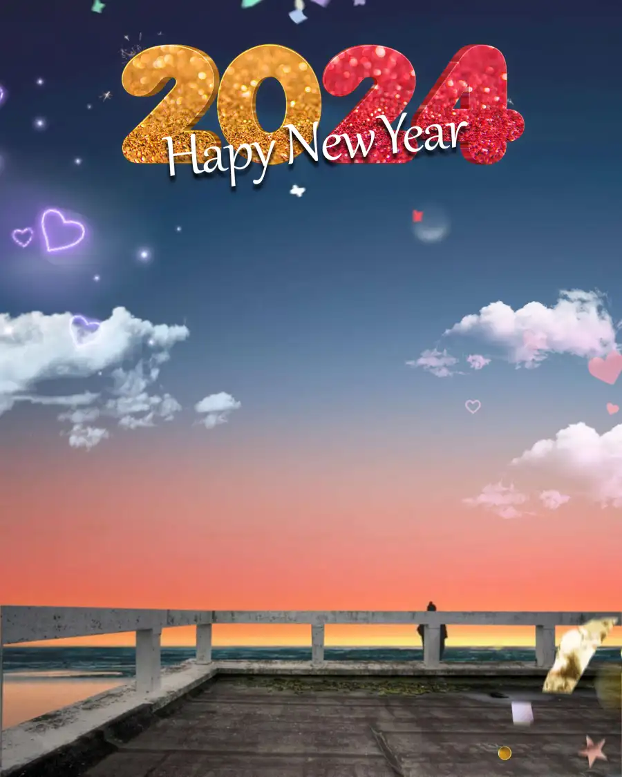 Picsart Editing Happy New Year 2024 Sunset Over A Dock Background