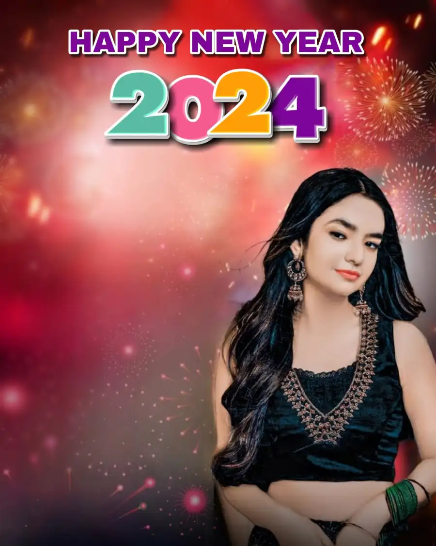 Picsart Girl With Happy New Year 2024 Background