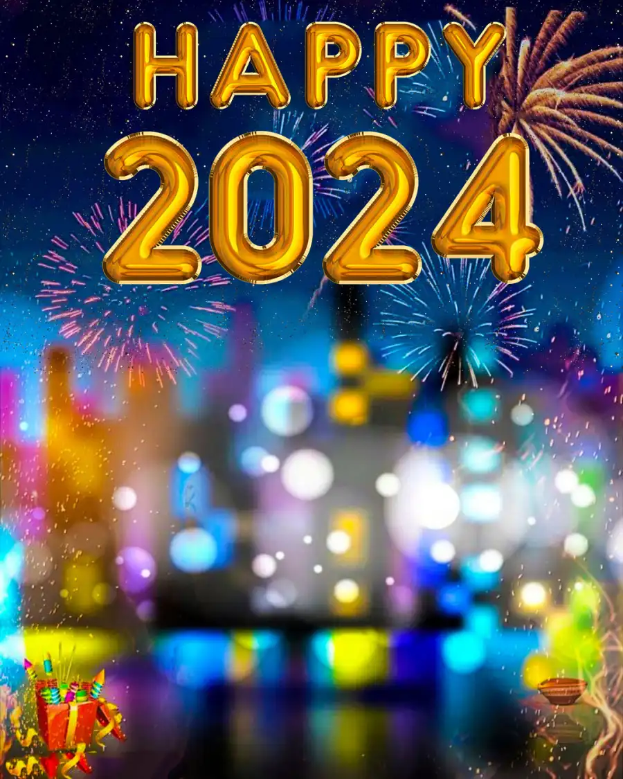 Picsart Happy New Year 2024 City Fireworks HD Background