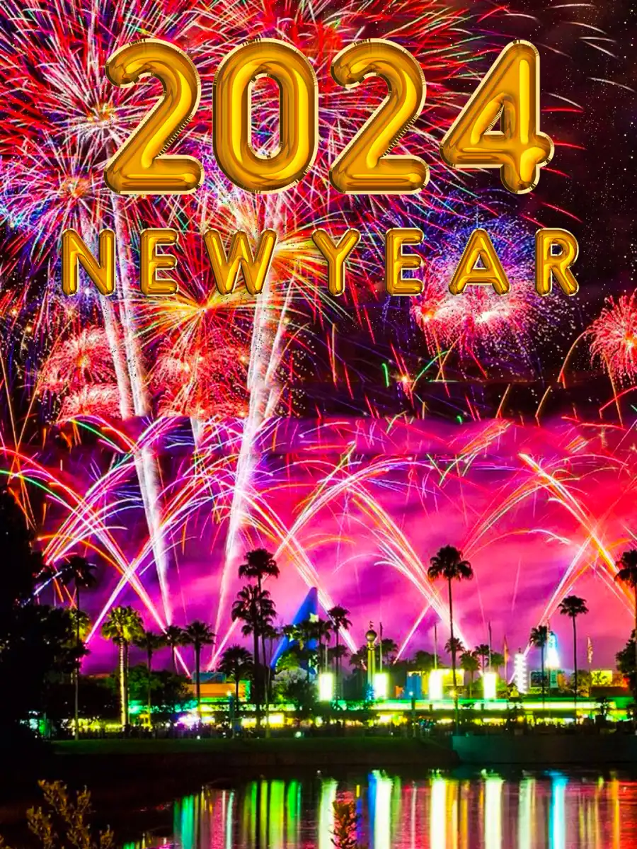 Picsart Happy New Year 2024 Fireworks In The Sky Over A City HD Background