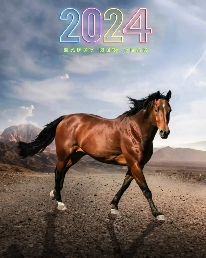 Picsart Happy New Year 2024 Horse Running On A Dirt Road Background