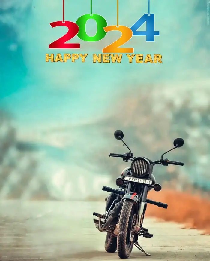 Picsart Happy New Year 2024 Motorcycle Parked On A Road  Background