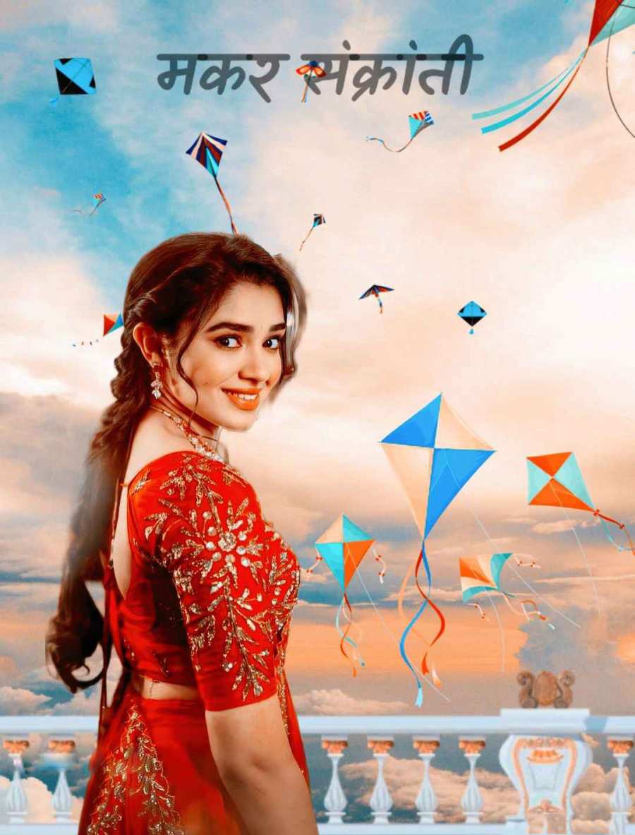 Picsart Makar Sankranti Photo Editing  Girl  In A Red Dress Background