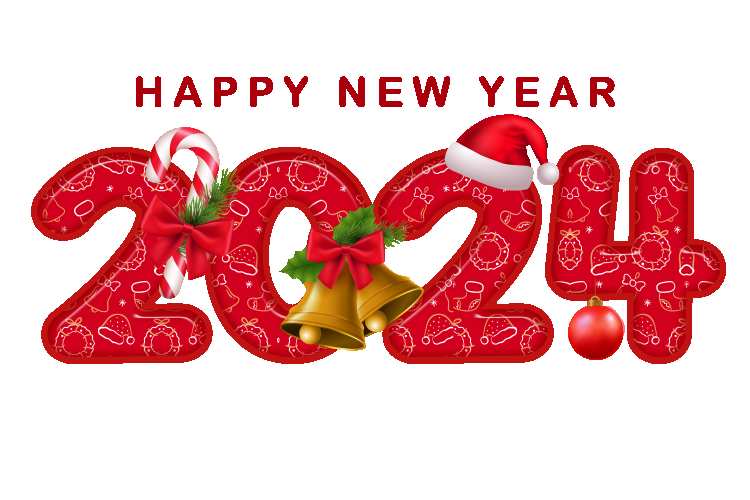 Red 3D Happy New Year 2024 Santa Hat Bell PNG Images