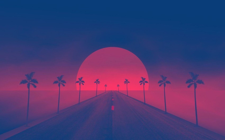 Retro Road Sunset Background Full HD Wallpaper Photo