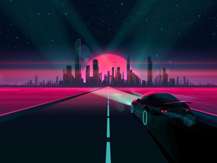 Retro Road Sunset Background Full HD Wallpaper Photo