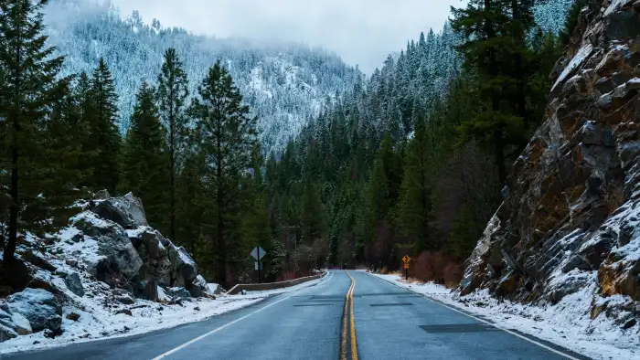 Road Mountain Winter Forest Background HD Wallpapers