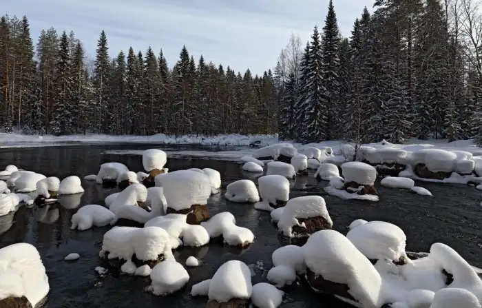 Rock Lake Winter Forest Background HD Wallpapers