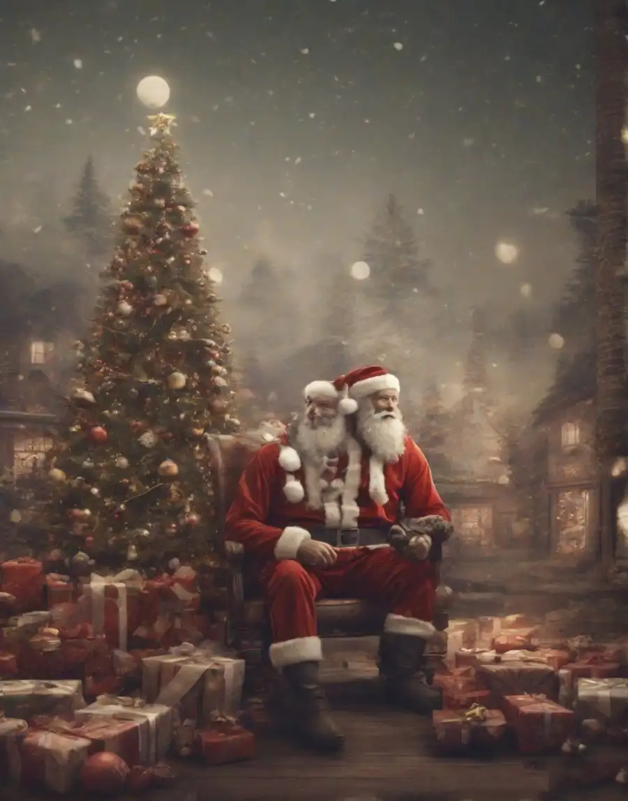 Santa Sitting In Front Of Christmas Tree Editing Background  HD