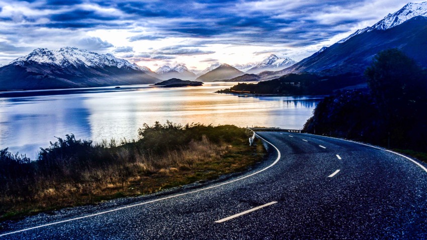 Sea Sunset Nature Road Background HD Download