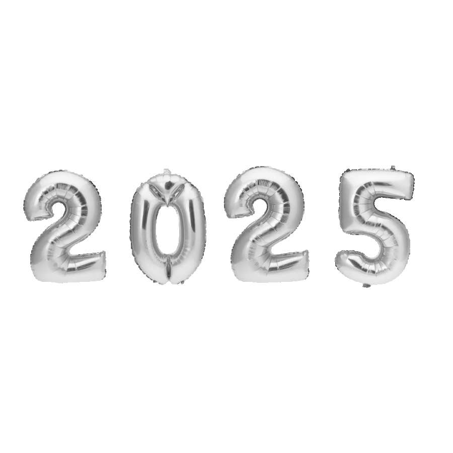 Silver Happy New Year 2025 Number PNG