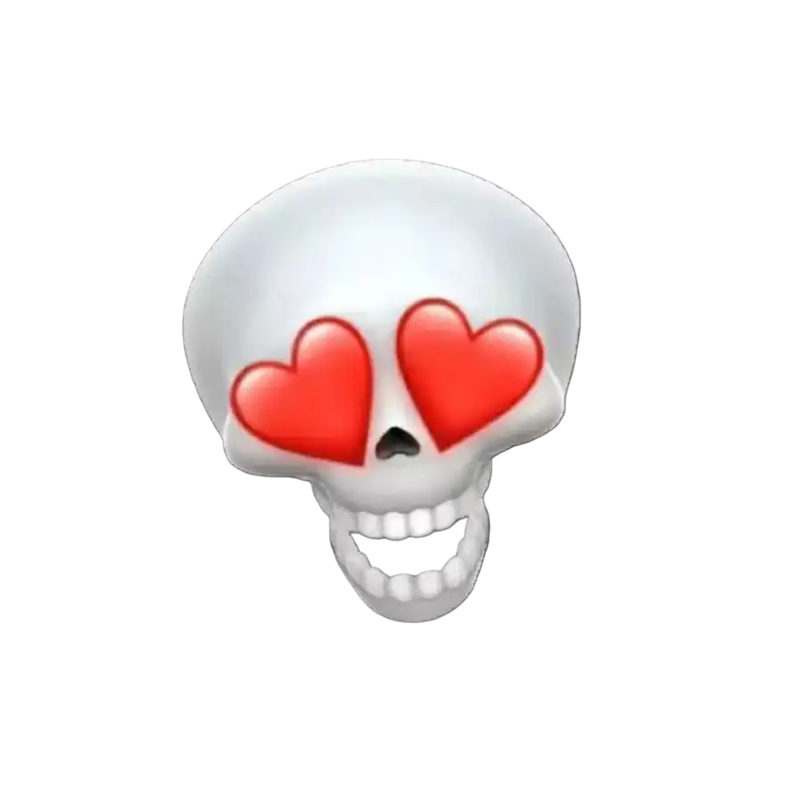 Skull Face With Red Hear Emoji PNG Download