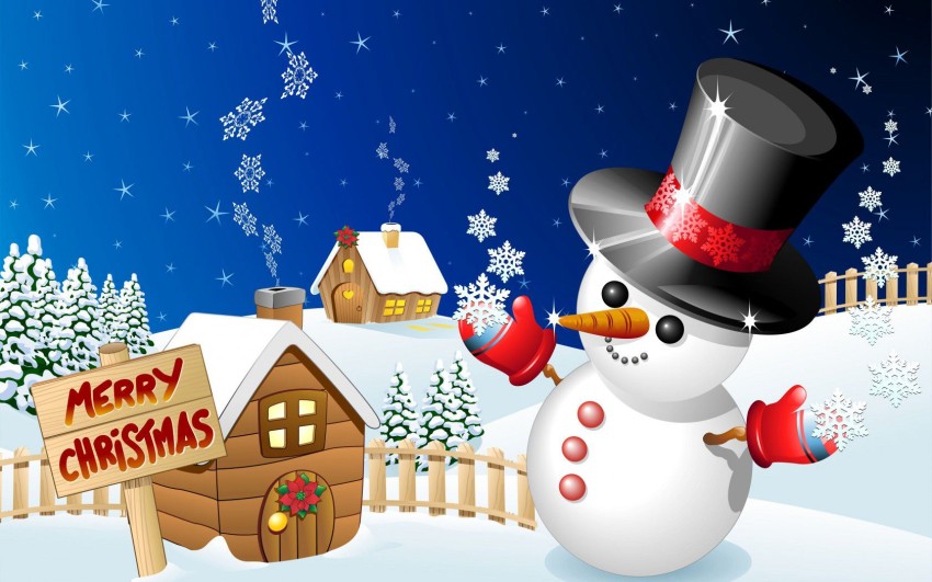 Snowman Merry Christmas HD Background Wallpaper