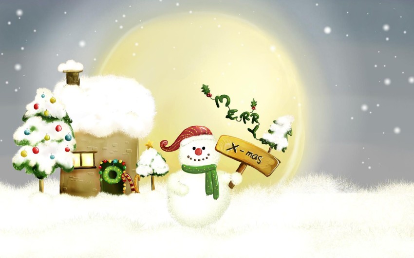 Snowman Merry Christmas HD Background Wallpaper