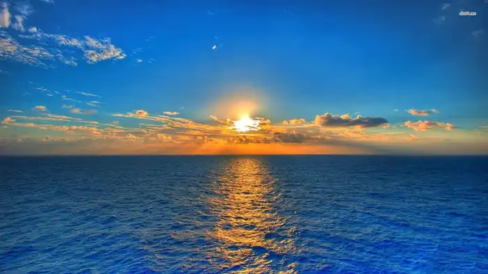 Sunset Beach Blue Ocean Sky Nature Background HD