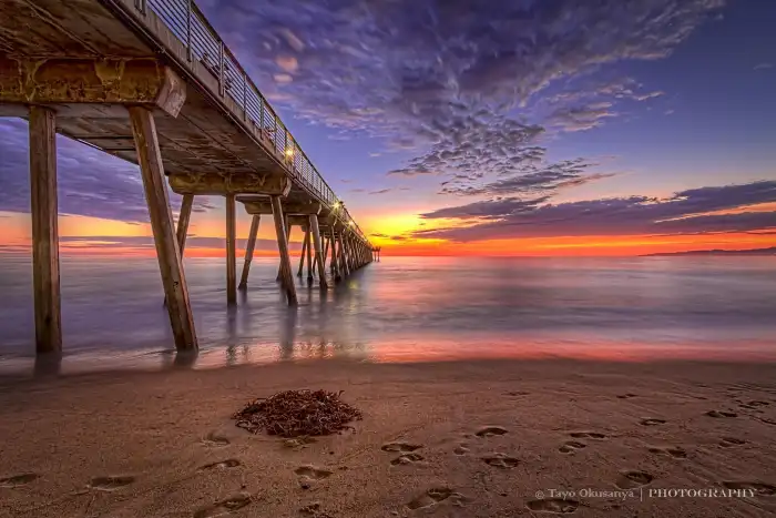 Sunset Beach Bridge Sand Background Free