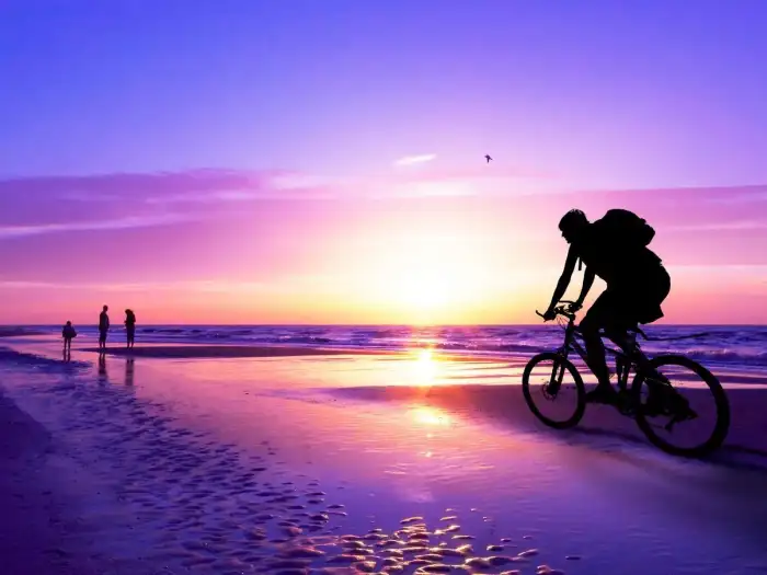 Sunset Beach Cycle Wallpapers HD Background Free