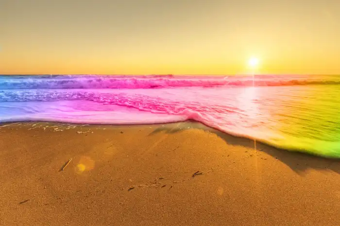 Sunset Beach Rainbow Pastel Sky Background Free