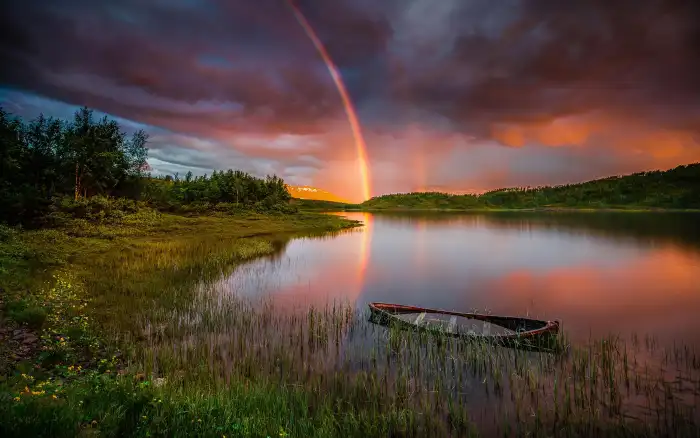 Sunset Beach Rainbow Sky Background Free Images