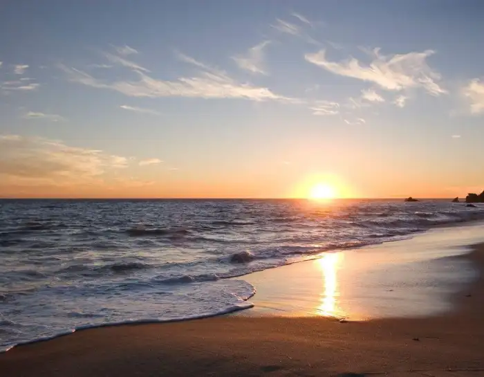 Sunset Beach Sky Sand Ocean Background Free