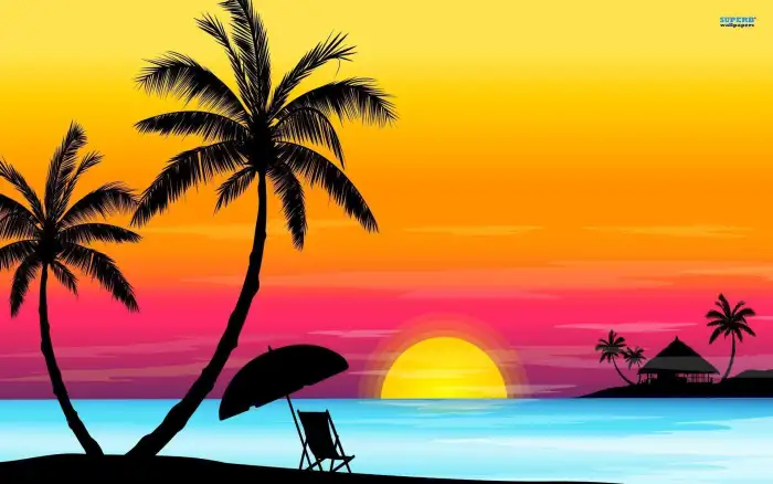 Sunset Beach Tropical Palm Tree Background For Zoom