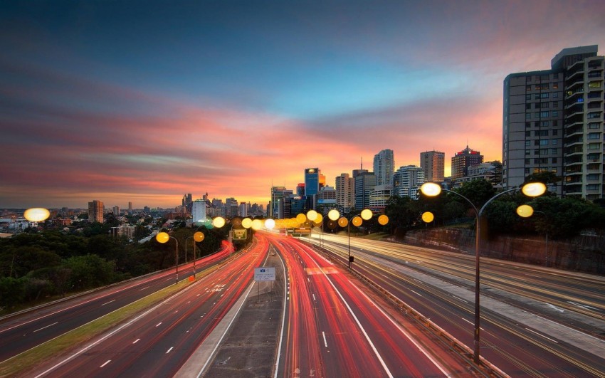 Sunset City Long Road Background HD Download Free