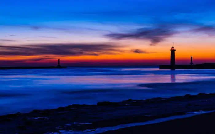 Sunset Light House Sky Beach Background Free