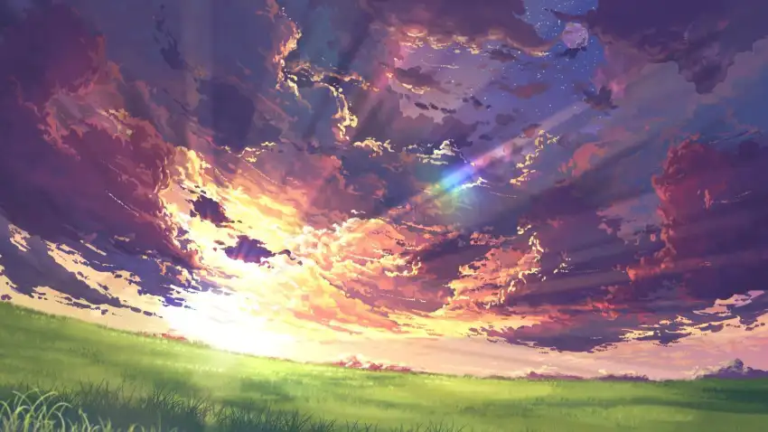 Sunset Sky Anime Field Background HD Download