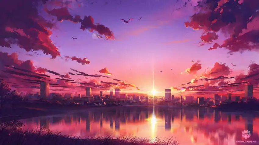 Sunset Sky Anime Field Background HD Download