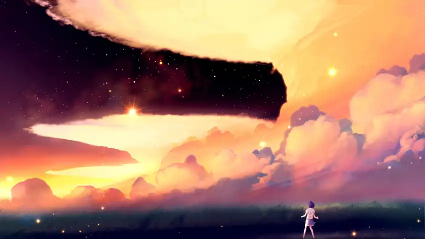 Sunset Sky Anime Field Background HD Download