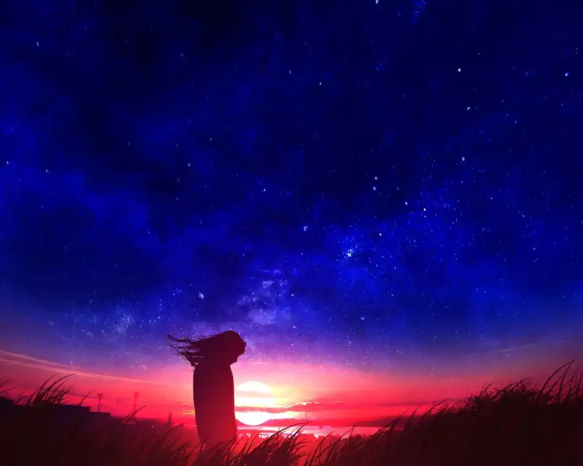 Sunset Sky Anime Field Background HD Download