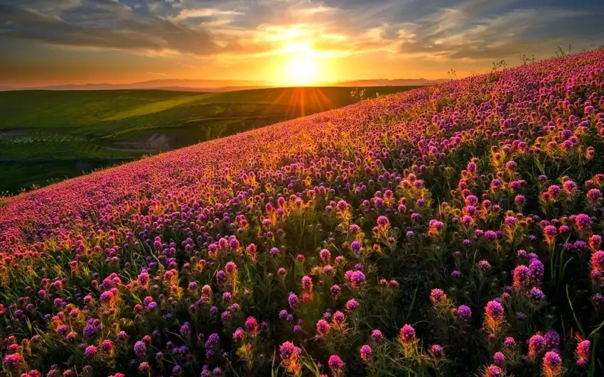 Sunset Sky Spring Field Background HD Download