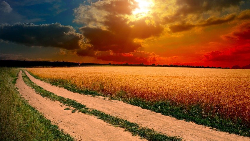 Sunset Village Road Background Full HD Download