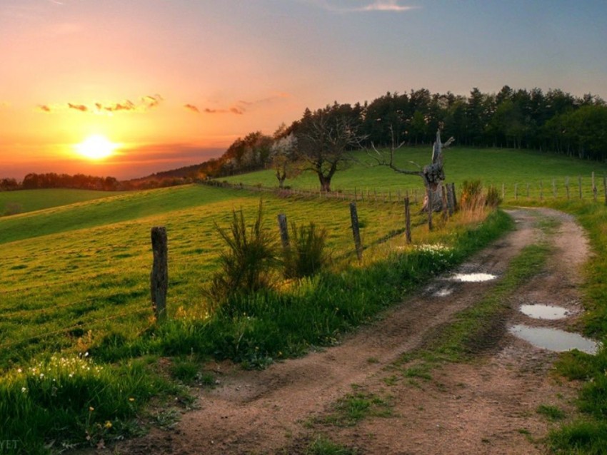 Sunset Village Road Background HD Download