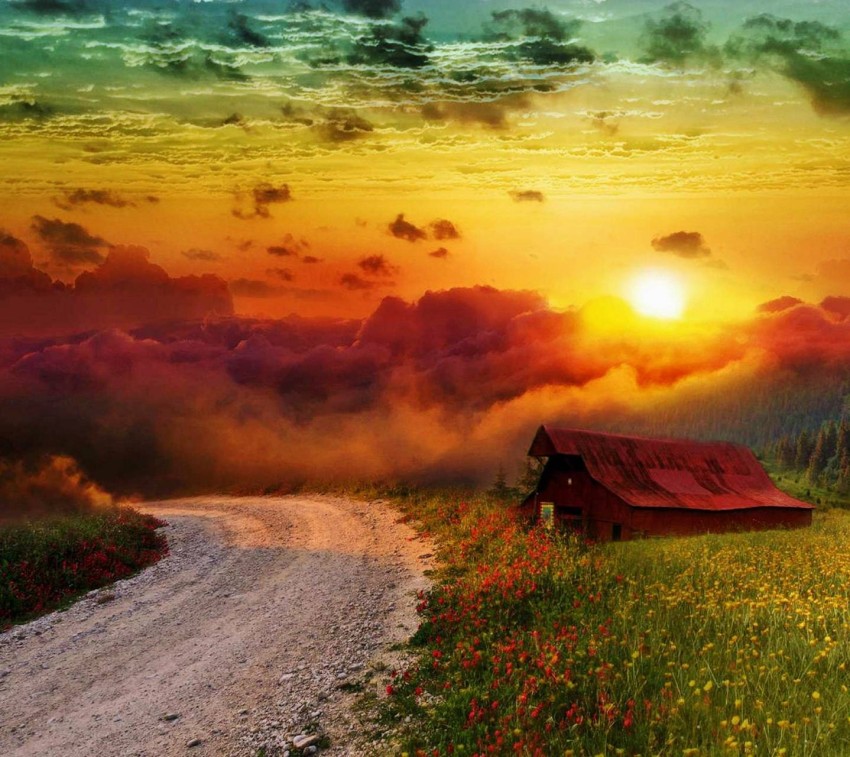 Sunset Village Road Picsart Background HD Download