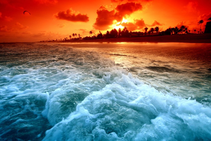 Sunset Water Waves HD Background  Download