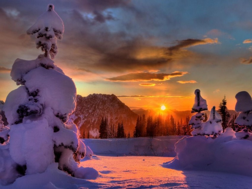 Sunset Winter Road Background Full HD Download Free