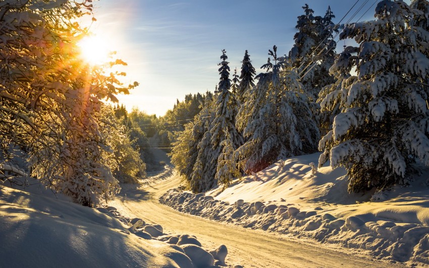 Sunset Winter Road Background Full HD Download Free