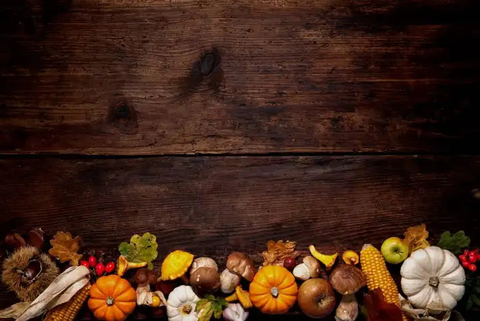 Thanksgiving Fruits Autumns On Wood Table Background HD Images