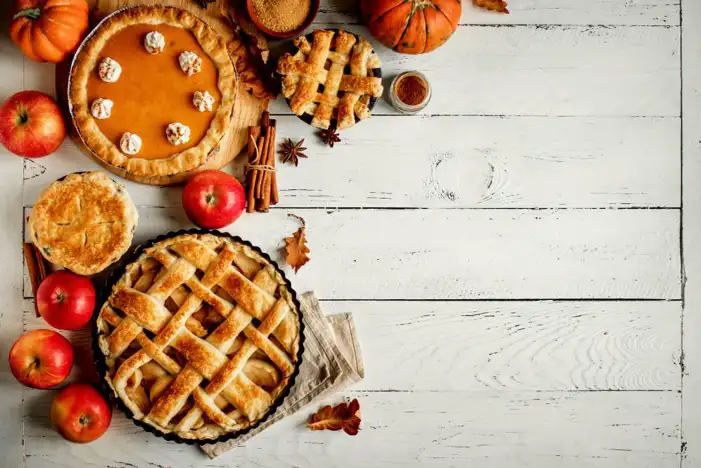 Thanksgiving Pumpkins And Food On A Wood Surface Background HD Images