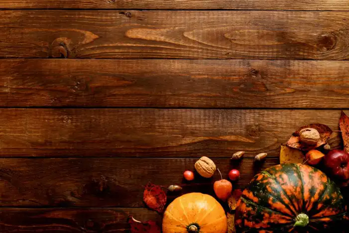 Thanksgiving Pumpkins And Food On A Wood Surface Background HD Images