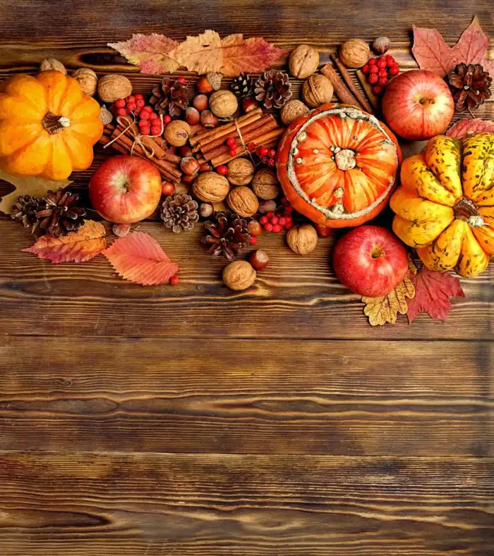 Thanksgiving Pumpkins On A Wood Surface Background Free