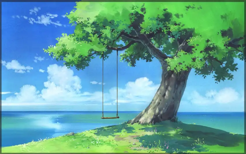 Tree Anime Field Background HD Download