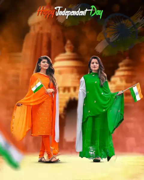 Two Girl Standing 15 August Editing Background HD  Orange Green Dress