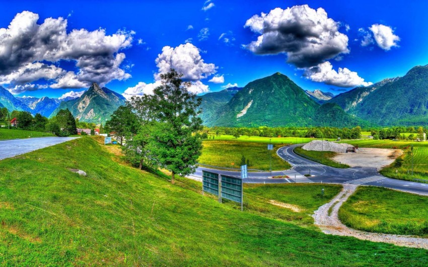 Village Road Blue SKy Background HD Download