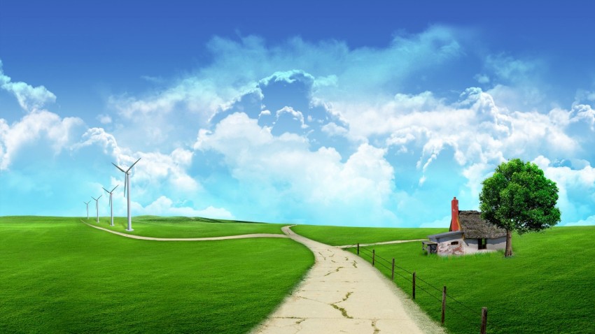 Village Road With Blue Sky Background HD Download