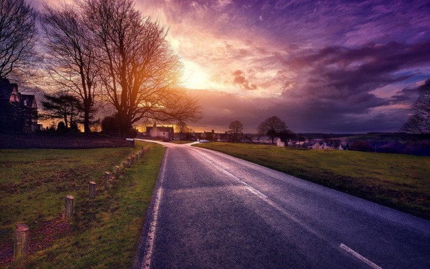 Village Sunset Road Background HD Download Free