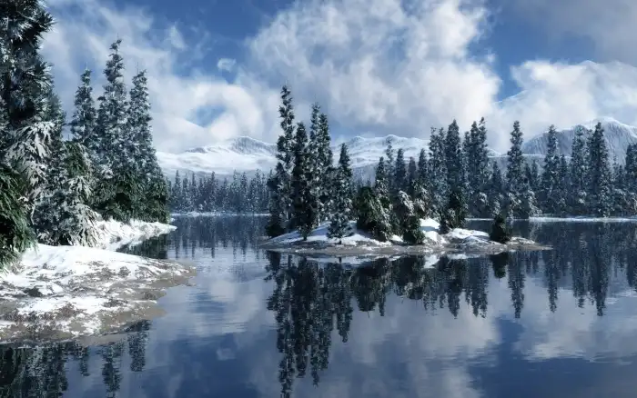 Winter Lake Frozen Forest Background HD Wallpapers