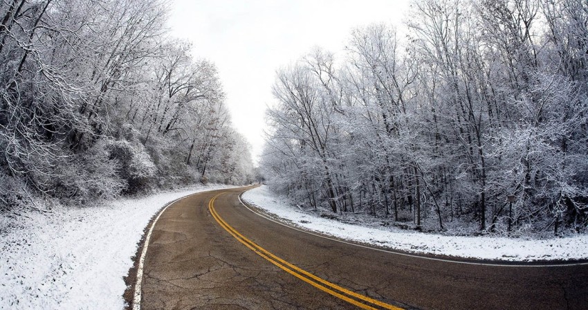 Winter Long Road Background Wallpaper Full HD